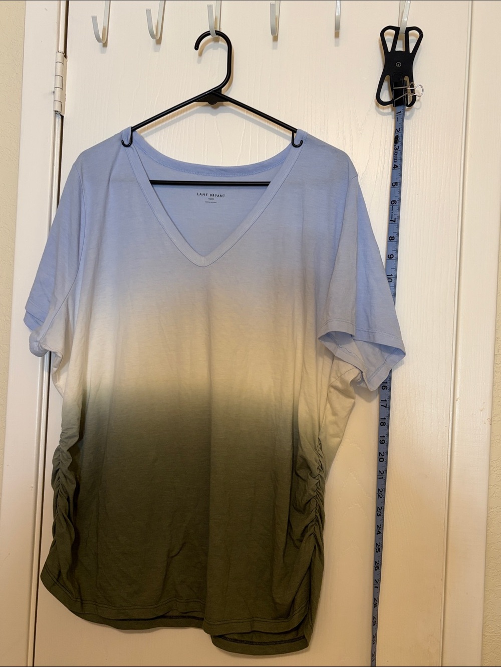 Lane Bryant Ombre V-Neck Tee in Light Blue, Cream & Olive